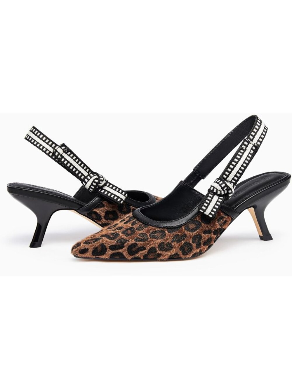 Women's Leapord Slingback Kitten Heels Pointed Toe Bowknot Knitted Sandals - Picture 3 of 4